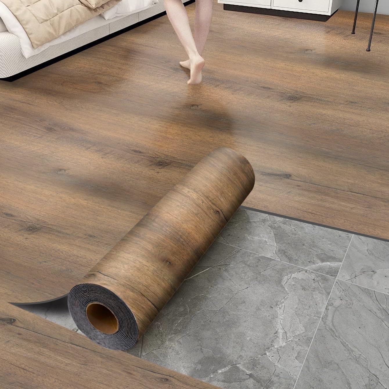 Chejiaye Luxury Thicken Wood Grain Peel and Stick Floor Tiles 17.72 ” x 118″S…