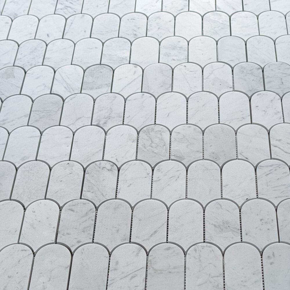 C995XH Carrara White Marble Arched Domed Mermaid Fish Scale Mosaic Tile