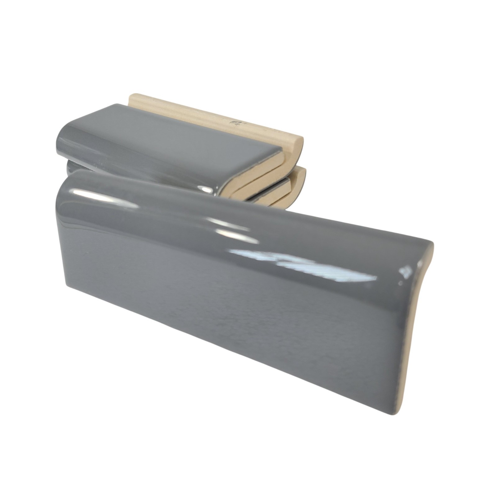 Suede Gray Ceramic Tile Mudcap Subway Trim Mud Cap Grey Mid Century Modern Retro