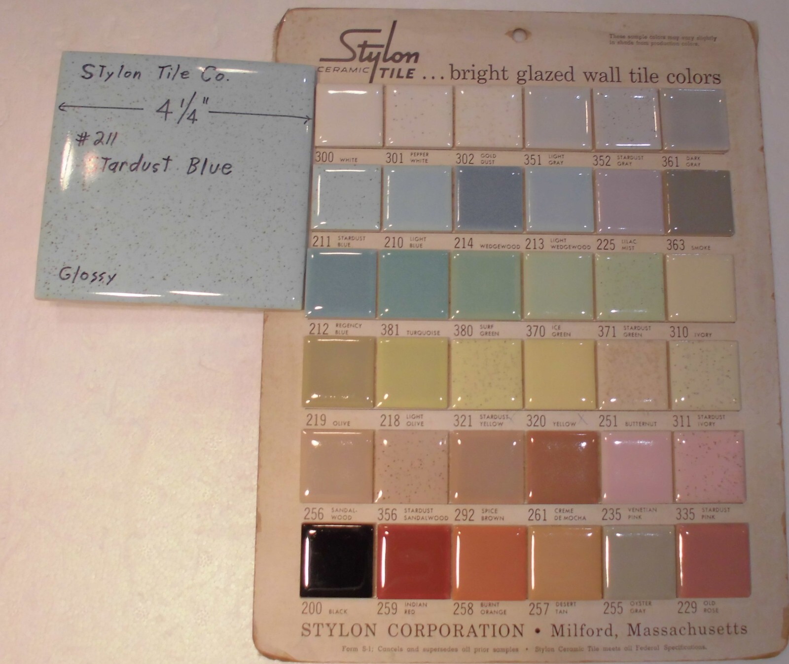 1 pc. Stardust Blue: 4-1/4″ Glossy Speckled Ceramic Tile by Stylon, Clean, Used