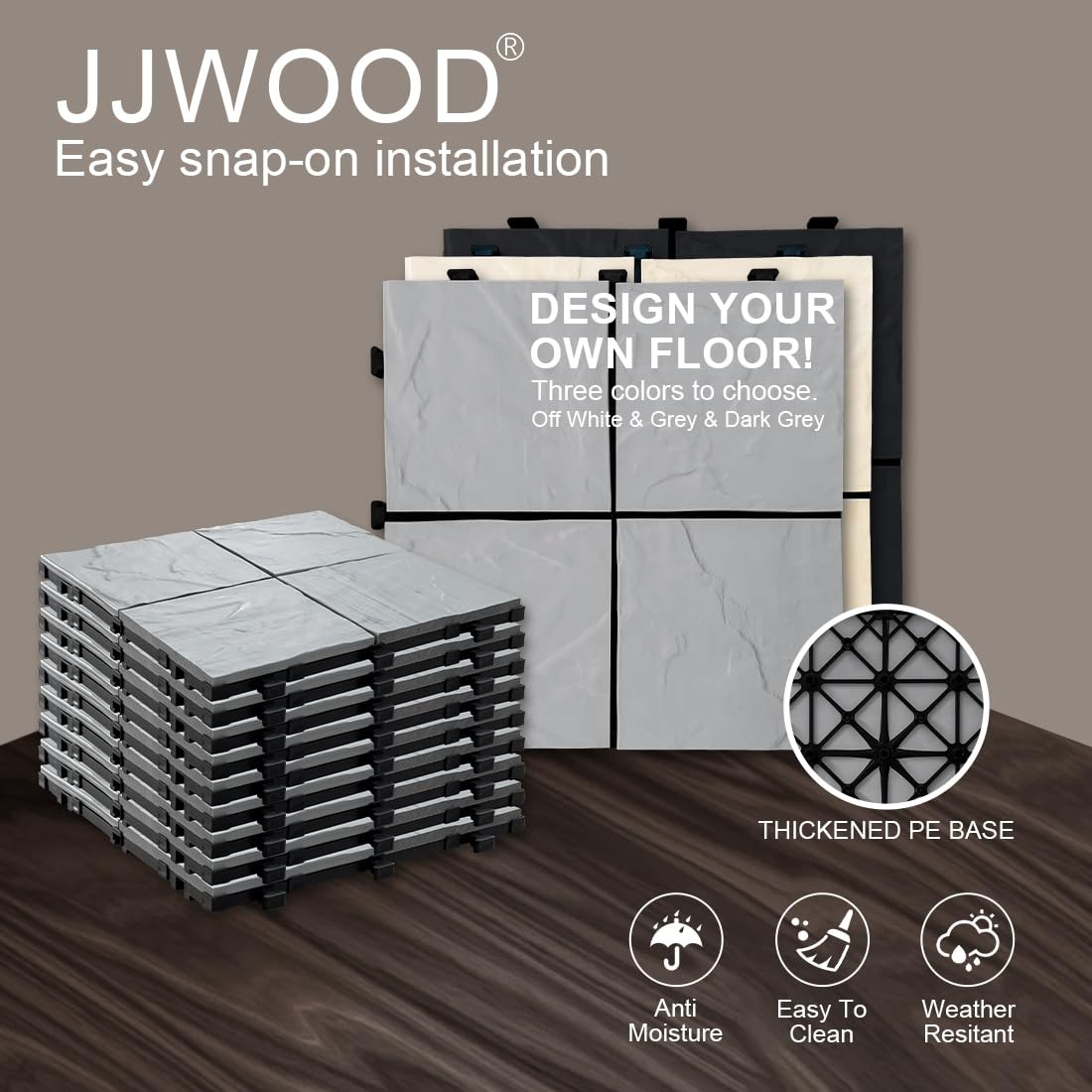 JJWOOD Stone-Look Interlocking Deck Tiles, 9 Pcs 12″ x 12″ WPC Patio Flooring…