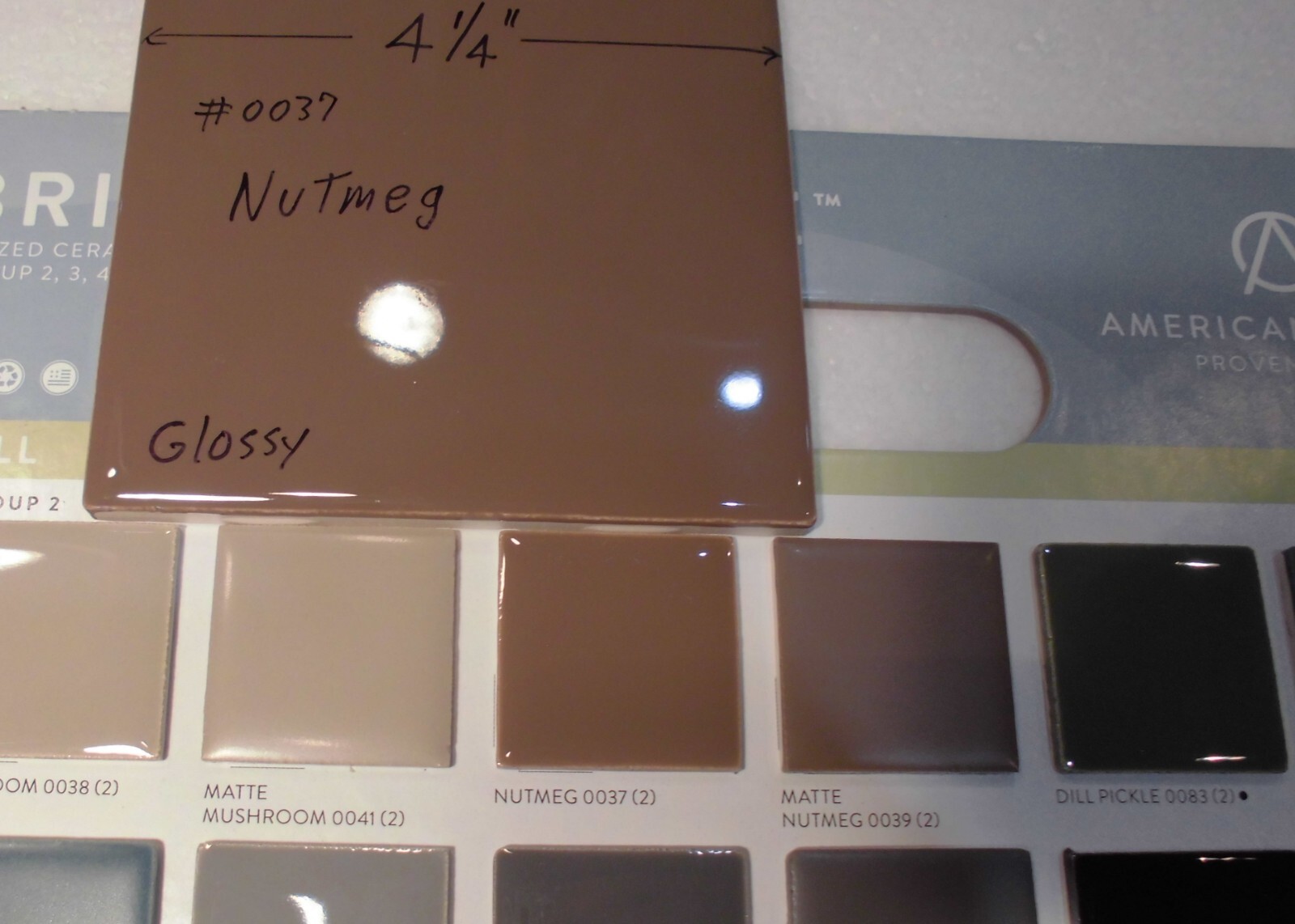 1 pc. Nutmeg: Glossy Ceramic Tile #37 by American Olean 4-1/4″ New, Dark-Brown