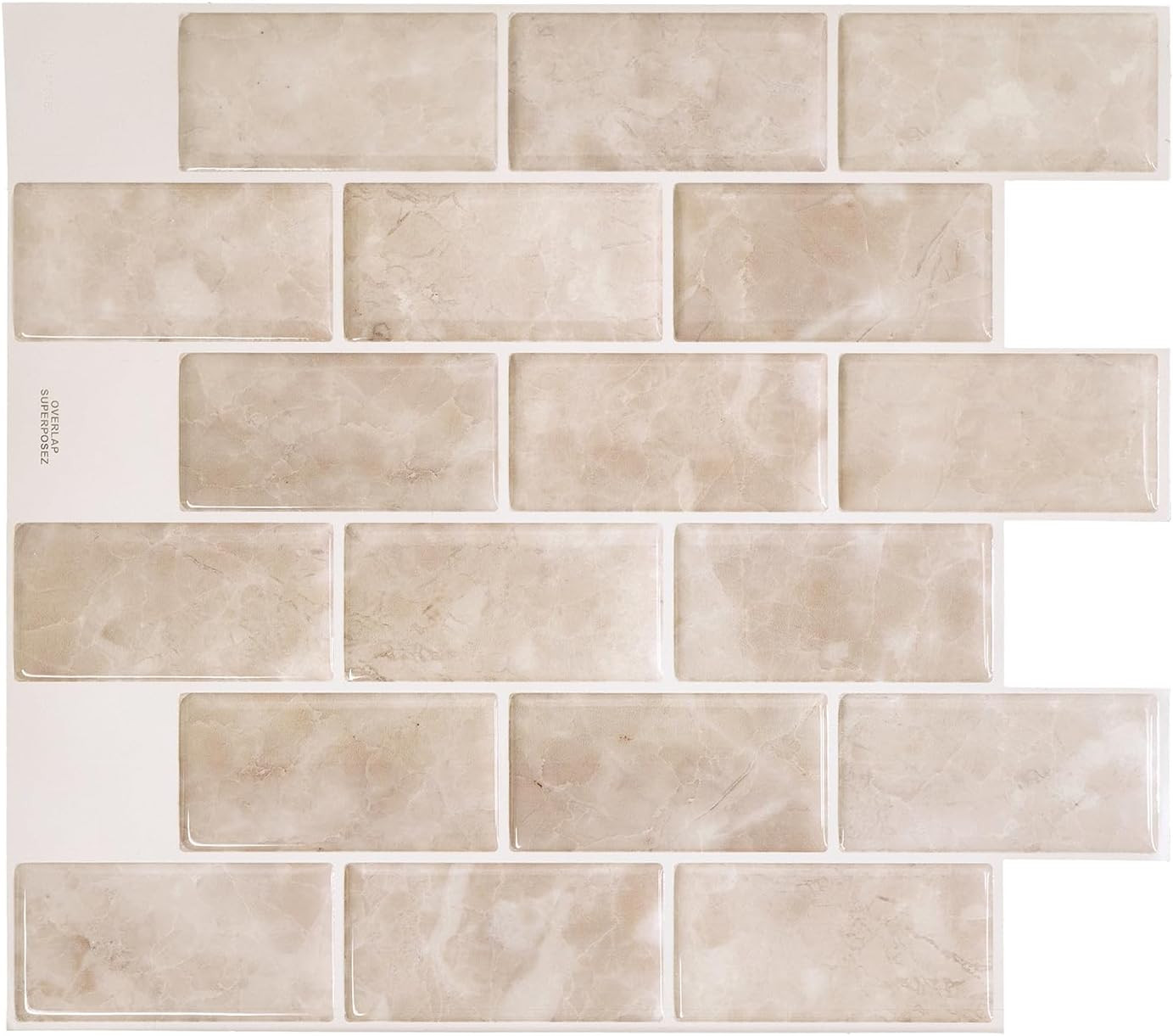 – Peel and Stick Backsplash – Subway Sora Light Beige, Marble – 10 Sheets of 10.