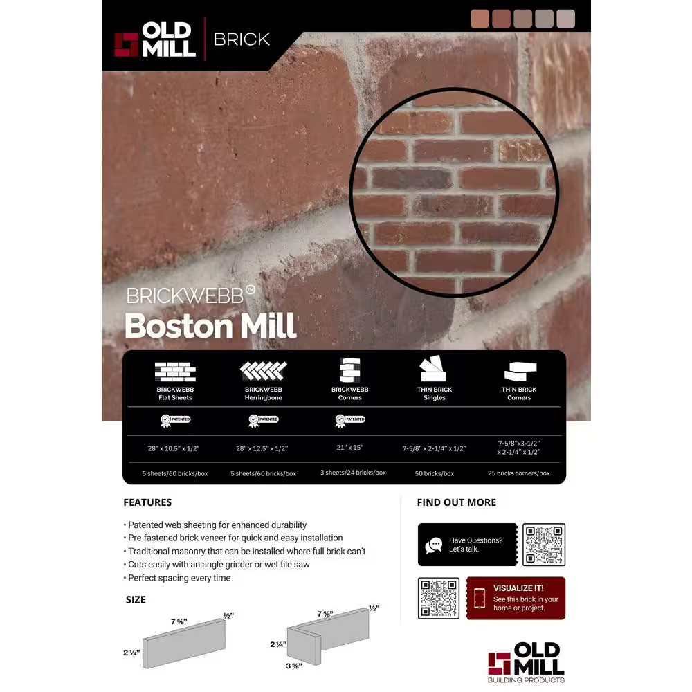 Boston Mill Thin Brick Singles – Corners (Box of 25) – 7.625 In. X 3.625 In. X 2