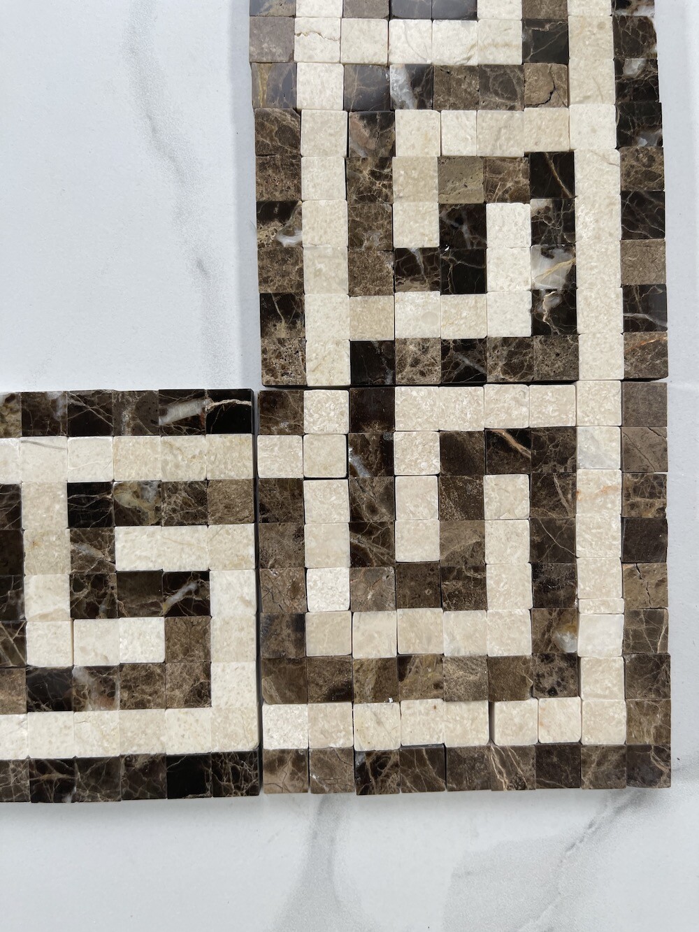 B0088CP Marble Mosaic Border Accent Tile Greek Key Emperador 3.5×3.5 Polished