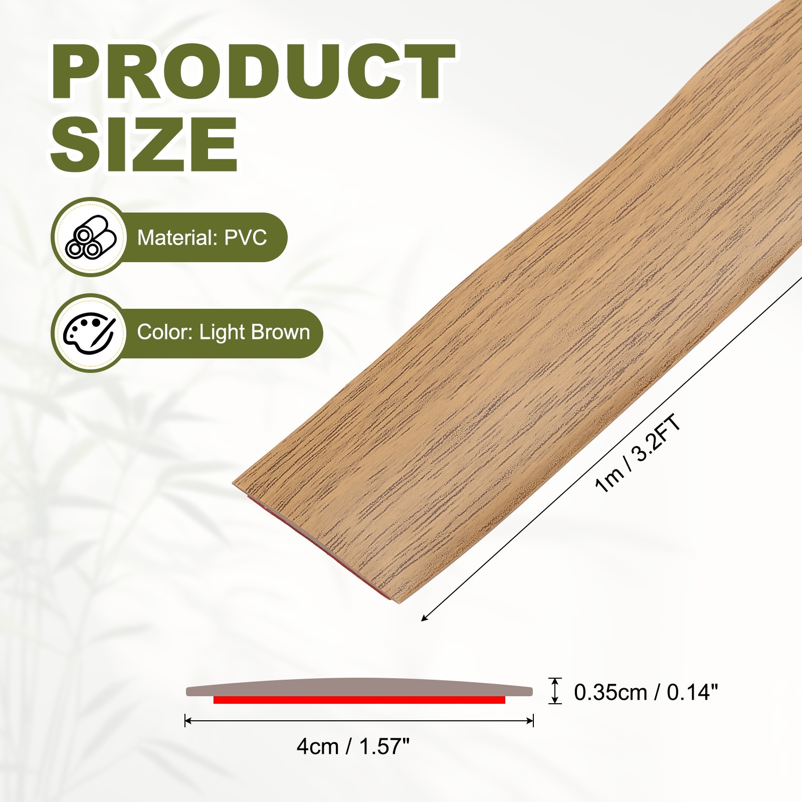 Floor Transition Strip, 3.2FT x 1.57″ x 0.14″ Wood Grain Strips, Light Brown
