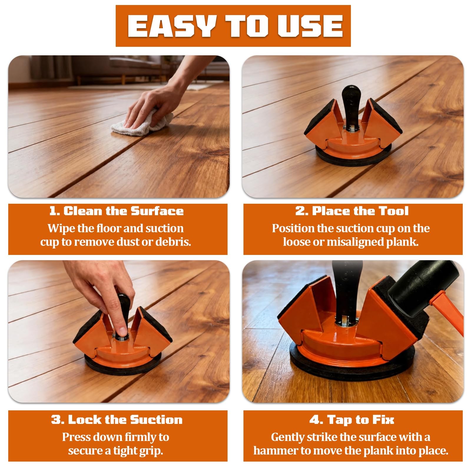 Floor Gap Fixer Tool with Strong Suction Cup & 45° Striking Surface,Includes …