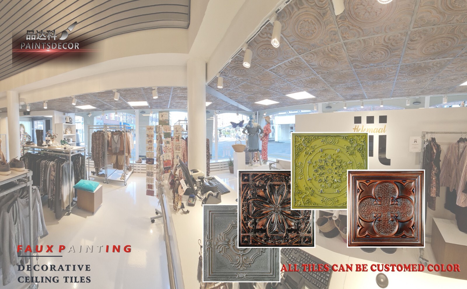 PVC Ceiling Tile 3D Embossed Wall Panel PL30 Traditional copper 10pc PAINTSDECOR