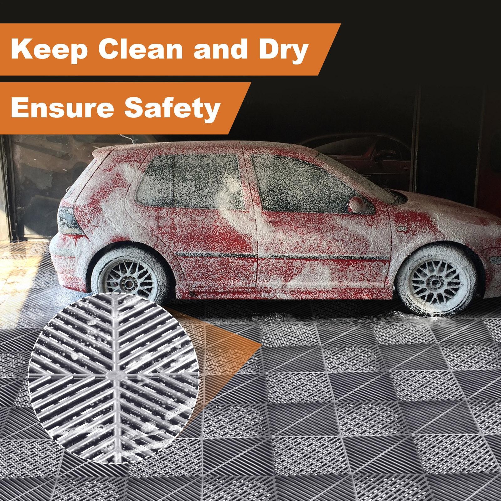 40 Packs Interlocking Garage Floor Tiles Vented Water Drainage 15.75×15.75”