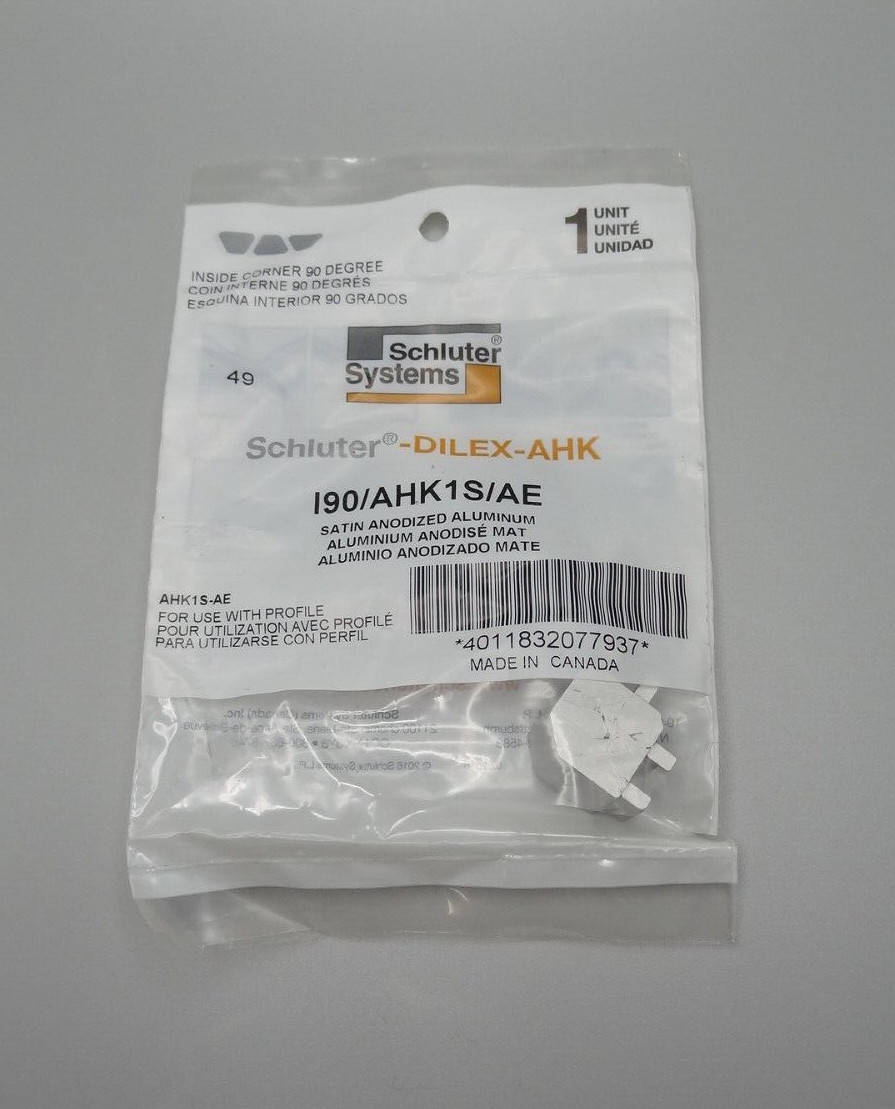 Schluter Dilex-AHK Satin Anodized Aluminum 1/2″ x 1″ Inside Corner 90 Degree
