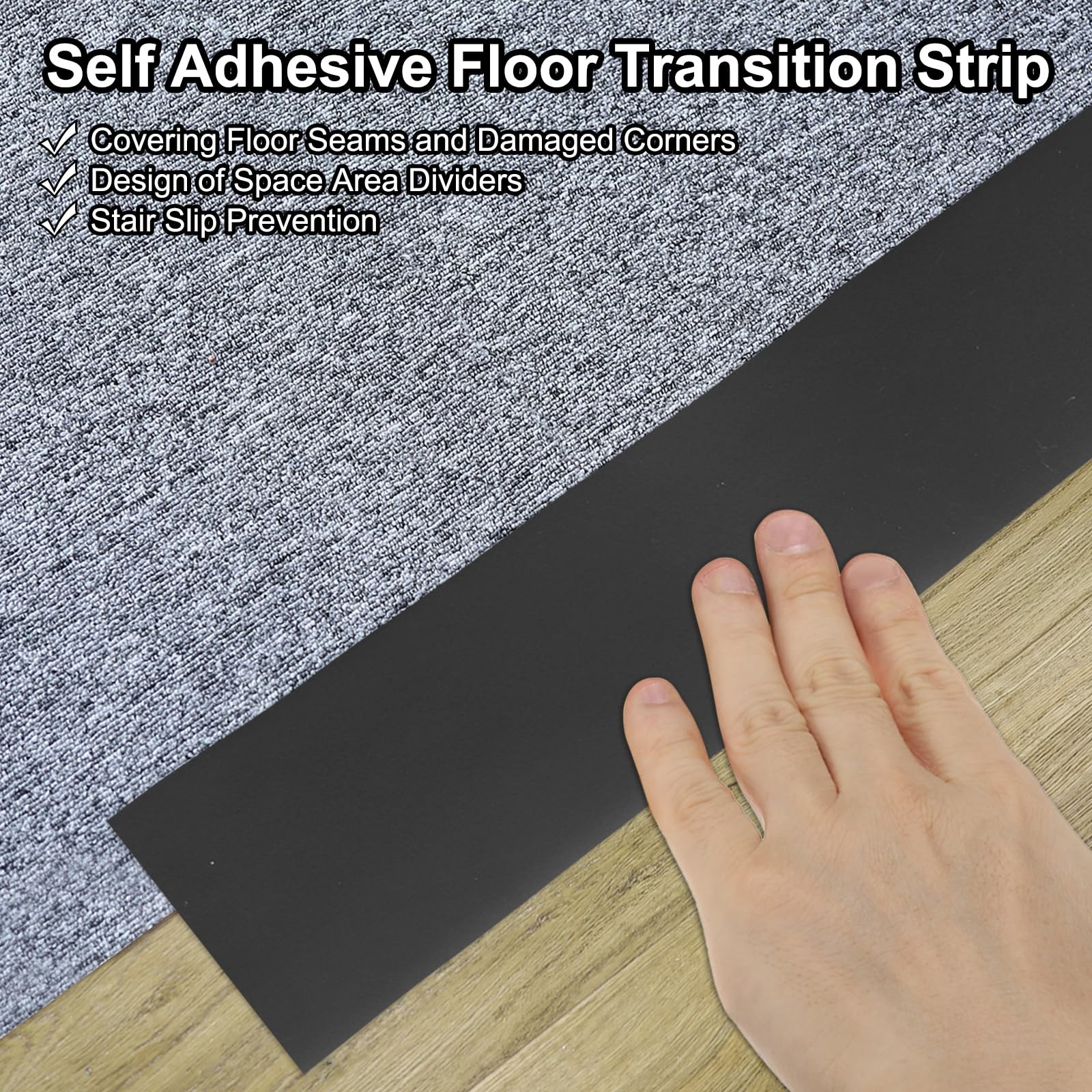 PATIKIL Self Adhesive Floor Transition Strip 20 ft x 2″ Vinyl Flat Divider Floor