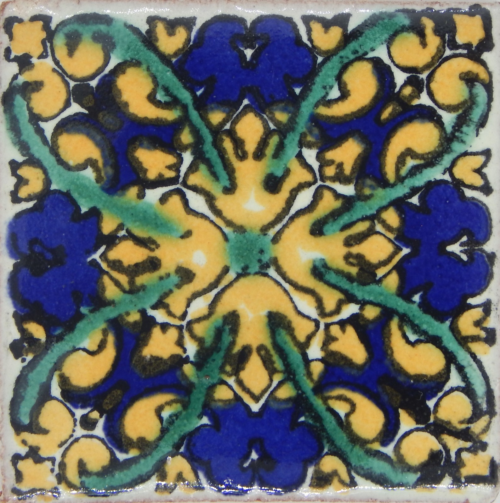 100 TILES Ceramic MEXICAN Talavera Handmade Tile 2×2 Clay Mexico Pottery 2-04