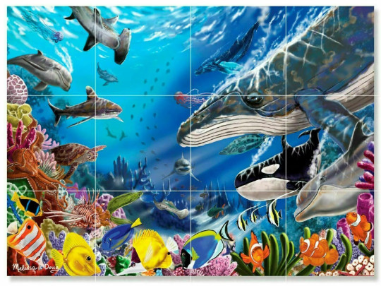 dolphins tropical fish sea turtle in coral reef ceramic tile mural backsplash