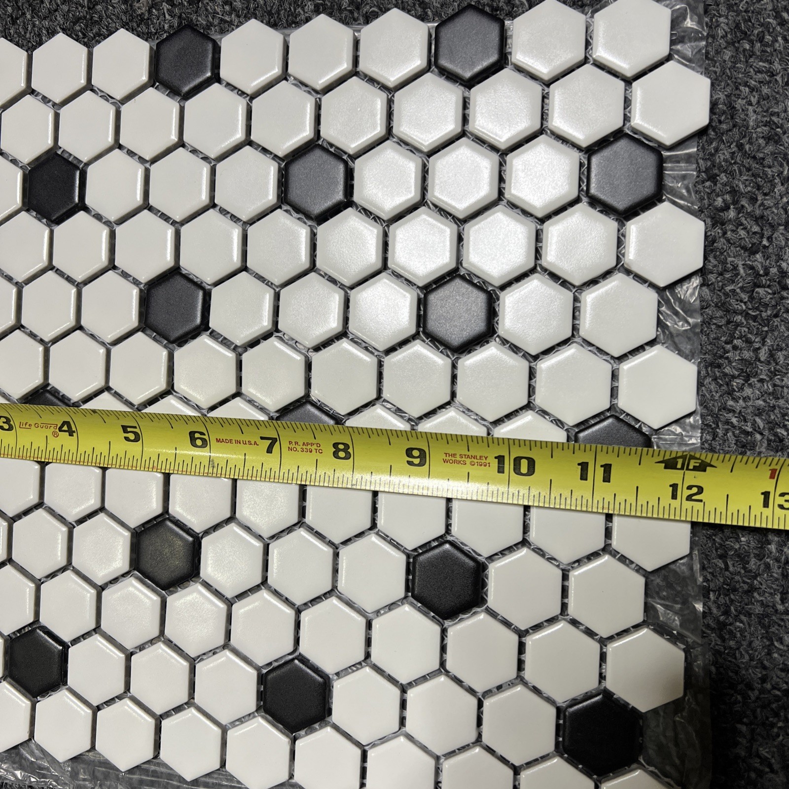 Soho White w Black Matte Hexagon Porcelain Mosaic (10) 12”x 10” Free Shipping