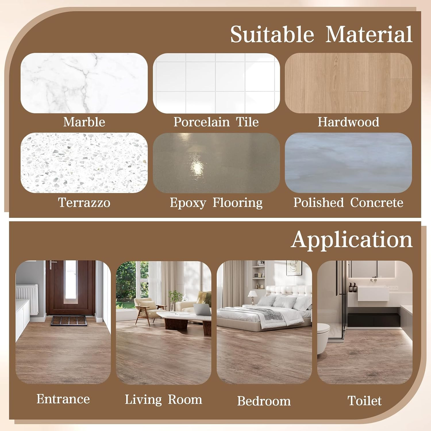Peel and Stick Floor Tile Vinyl Flooring Roll 23″X 118″/19.4 Sq.Ft Linoleum Lami