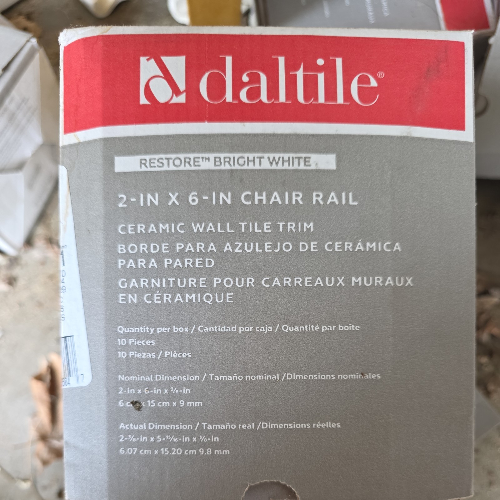 Daltile Restore Bright White 2in x 6in Glazed Ceramic Chair Rail Trim 1 case