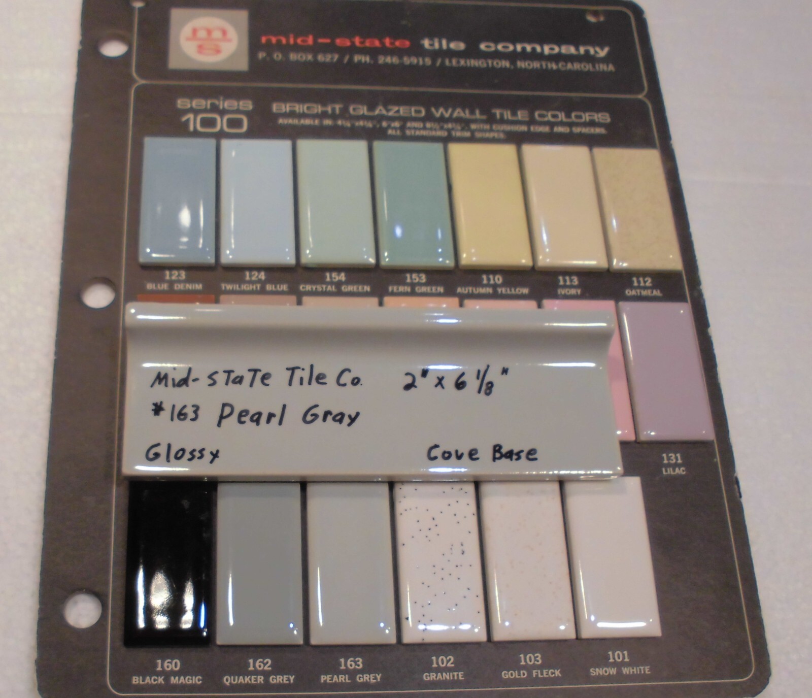 1 pc. Pearl Gray: 2” X 6-1/8” Glossy Ceramic Cove Base Tile, Flat Top, NOS