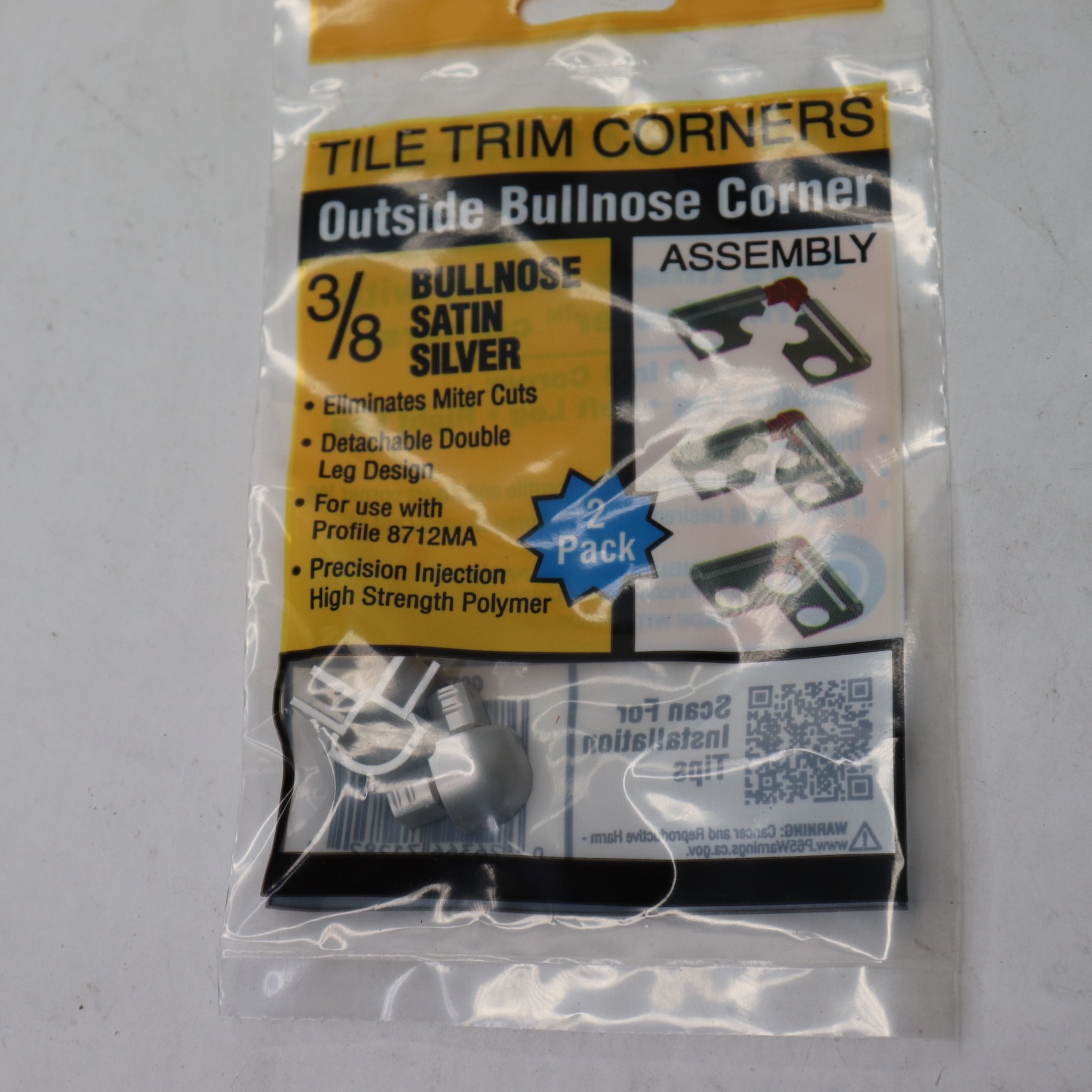 (2-Pk) TrimMaster Bullnose Outside Corner Tile Edging Trim Satin Silver 3/8″