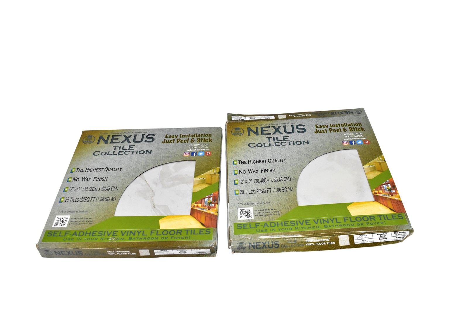 Lot of 2 Packs Achim Nexus 12×12 Peel & Stick Vinyl Floor Tiles Marble 40sqft