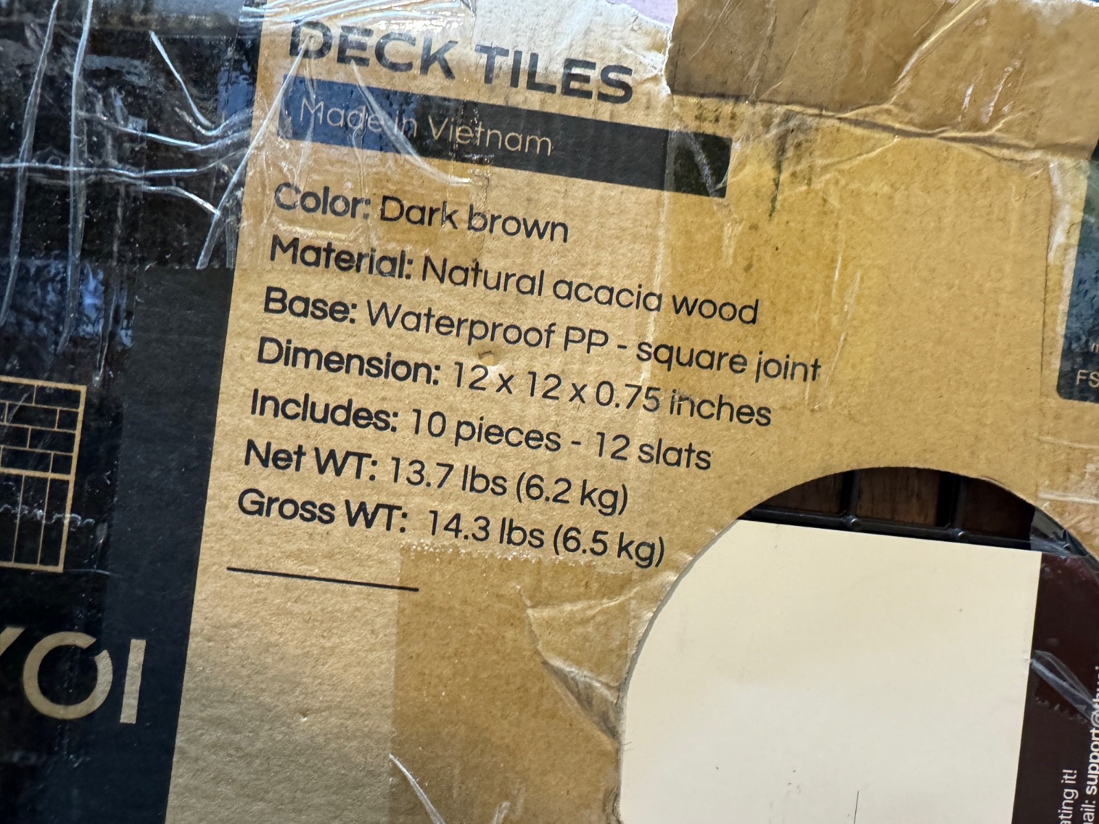Thyoi Deck Tiles Dark Brown Natural Acacia 12″ x 12″ 10 Pack