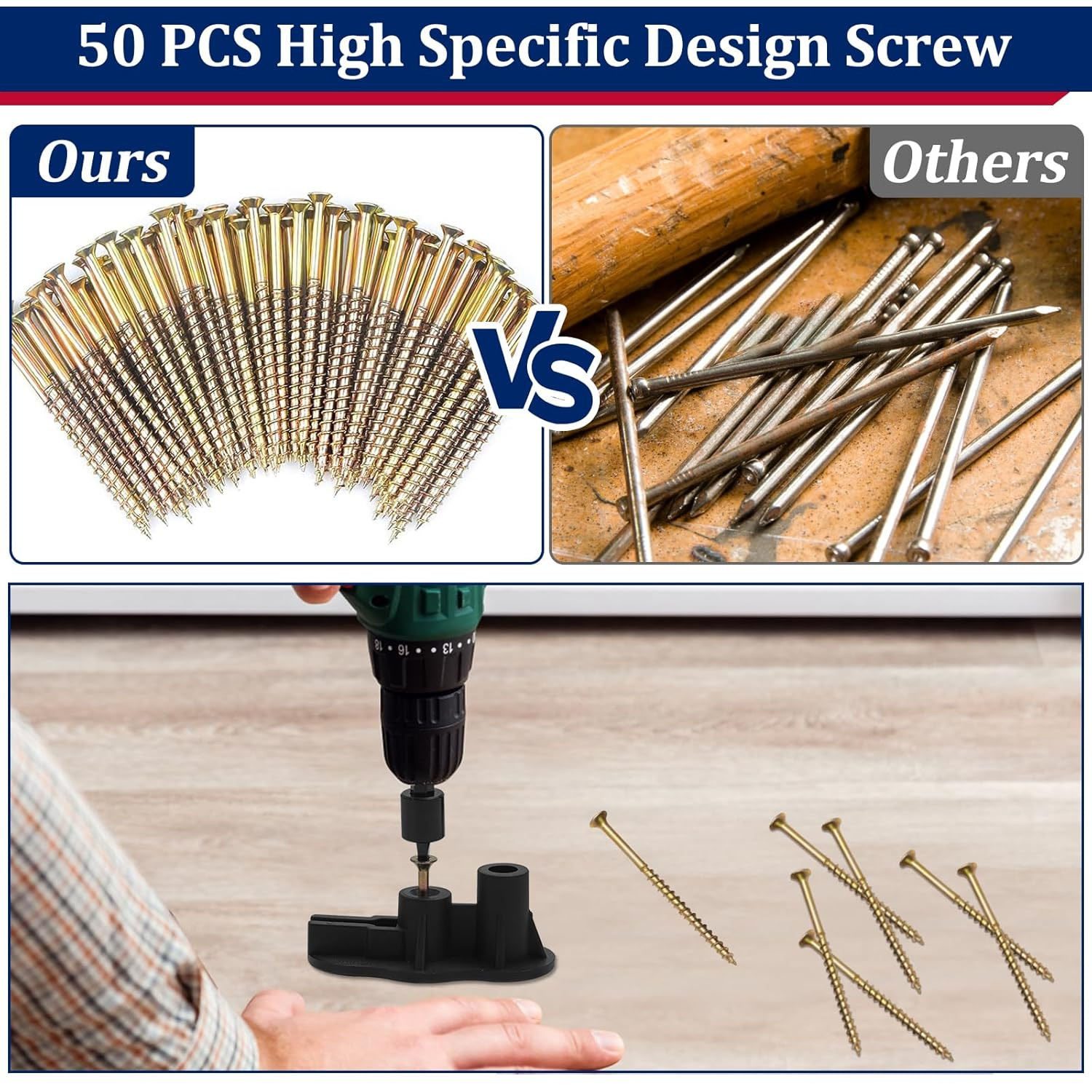 Squeaky Floor Repair Kit with 50 Screws and 5 Tools, Floor Fix Screws Kit for Mo