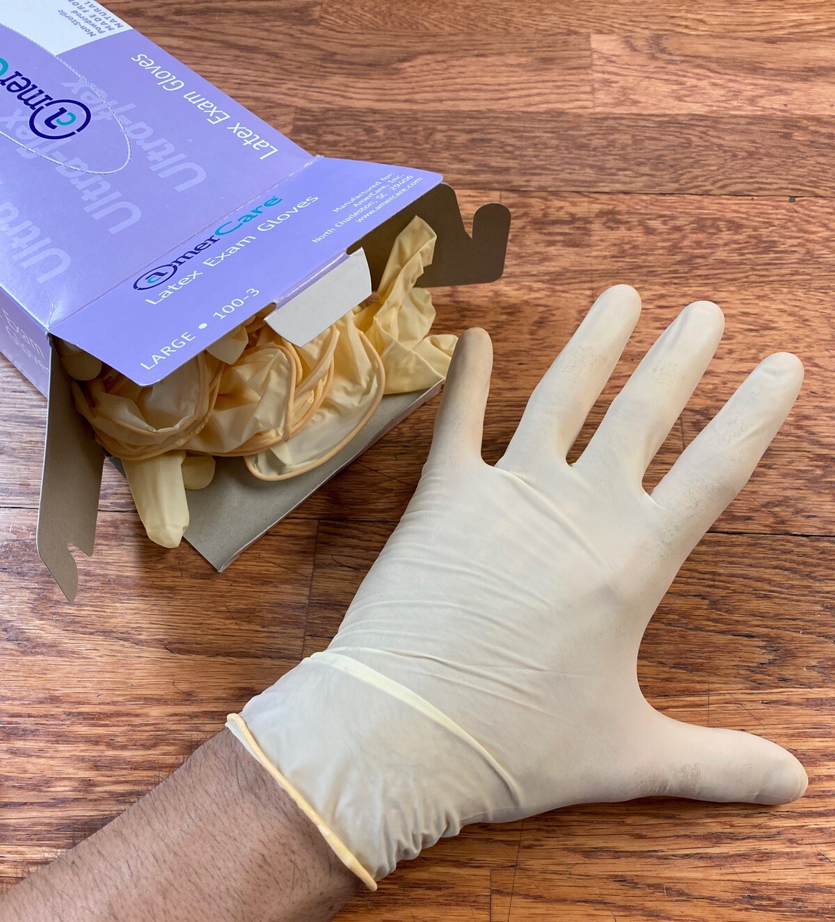 Amercare Ultra Flex Large Powdered Latex Exam Gloves, 100 Gloves