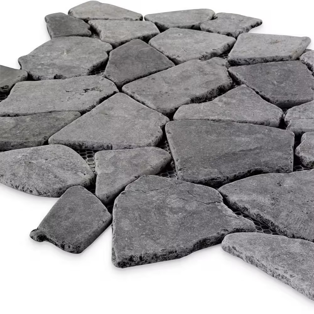 Full Eclectic 18 In. X 18 In. Stone Grey Marble Tumbled Wall and Floor Tile (10.