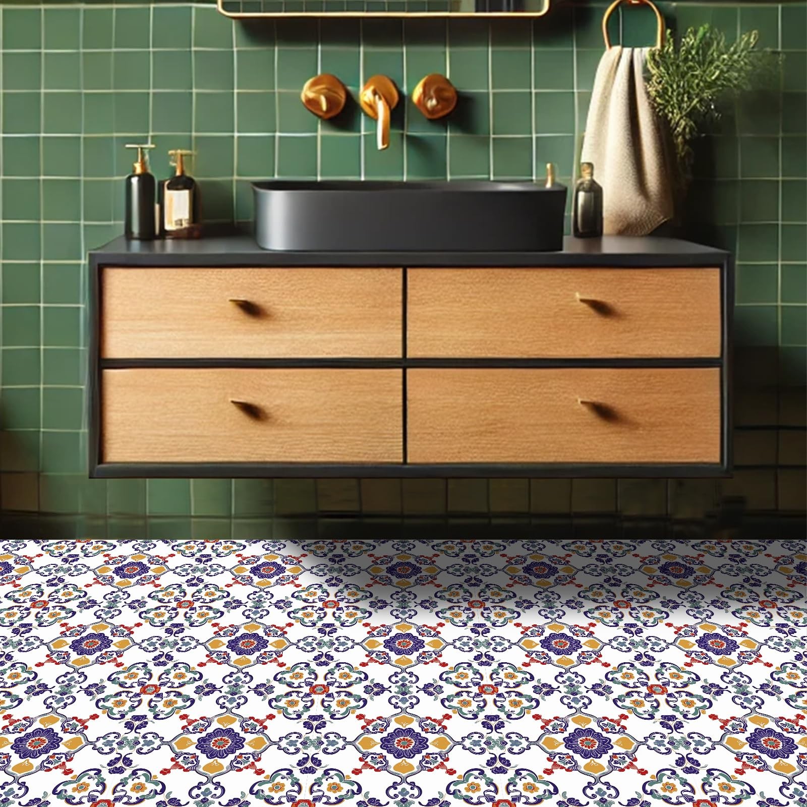 HOMETITUTE European Floral Peel Stick Floor Tile 12×12 Vinyl