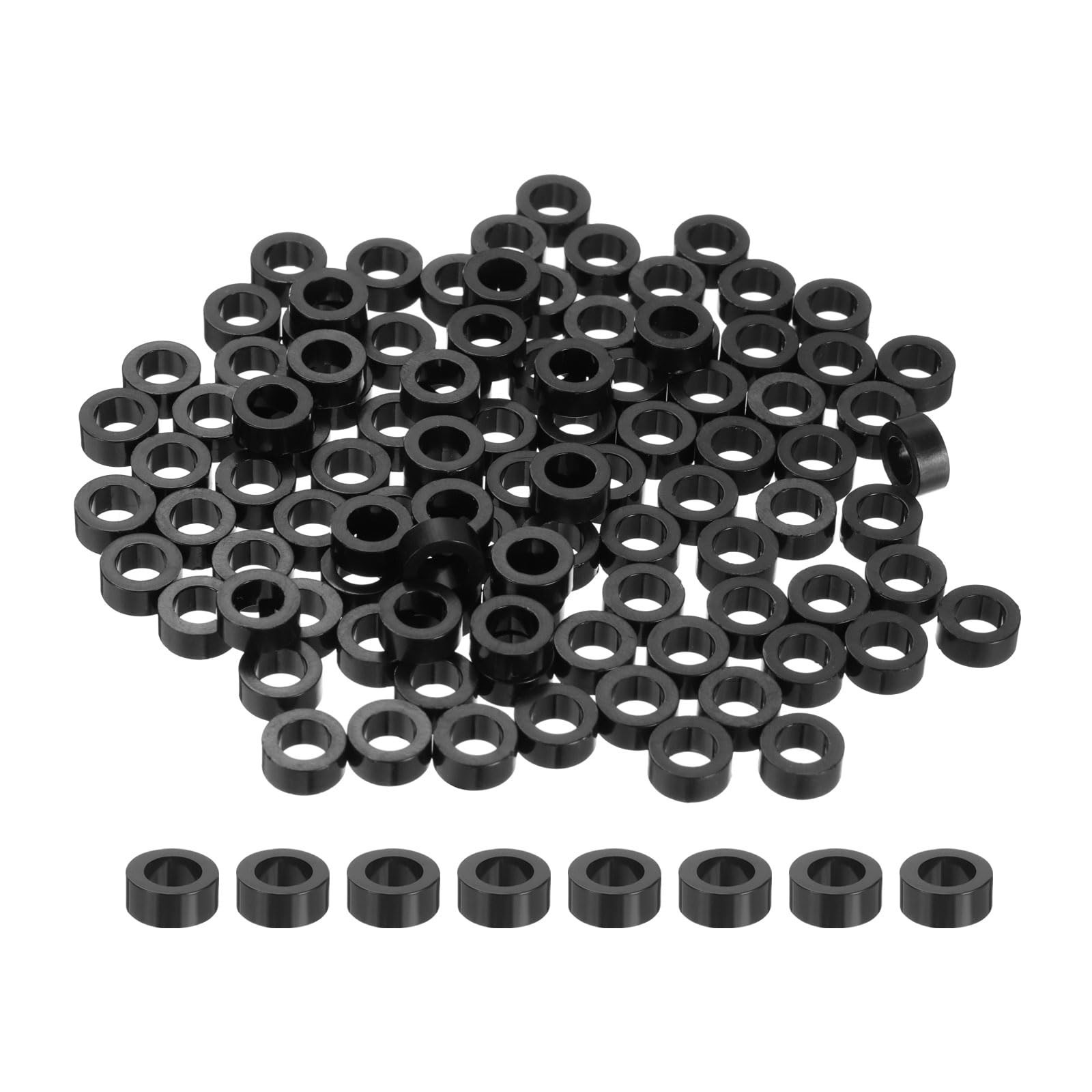 uxcell 100pcs Nylon Round Spacers 4mm ID, 7mm OD, 3mm Height, balck