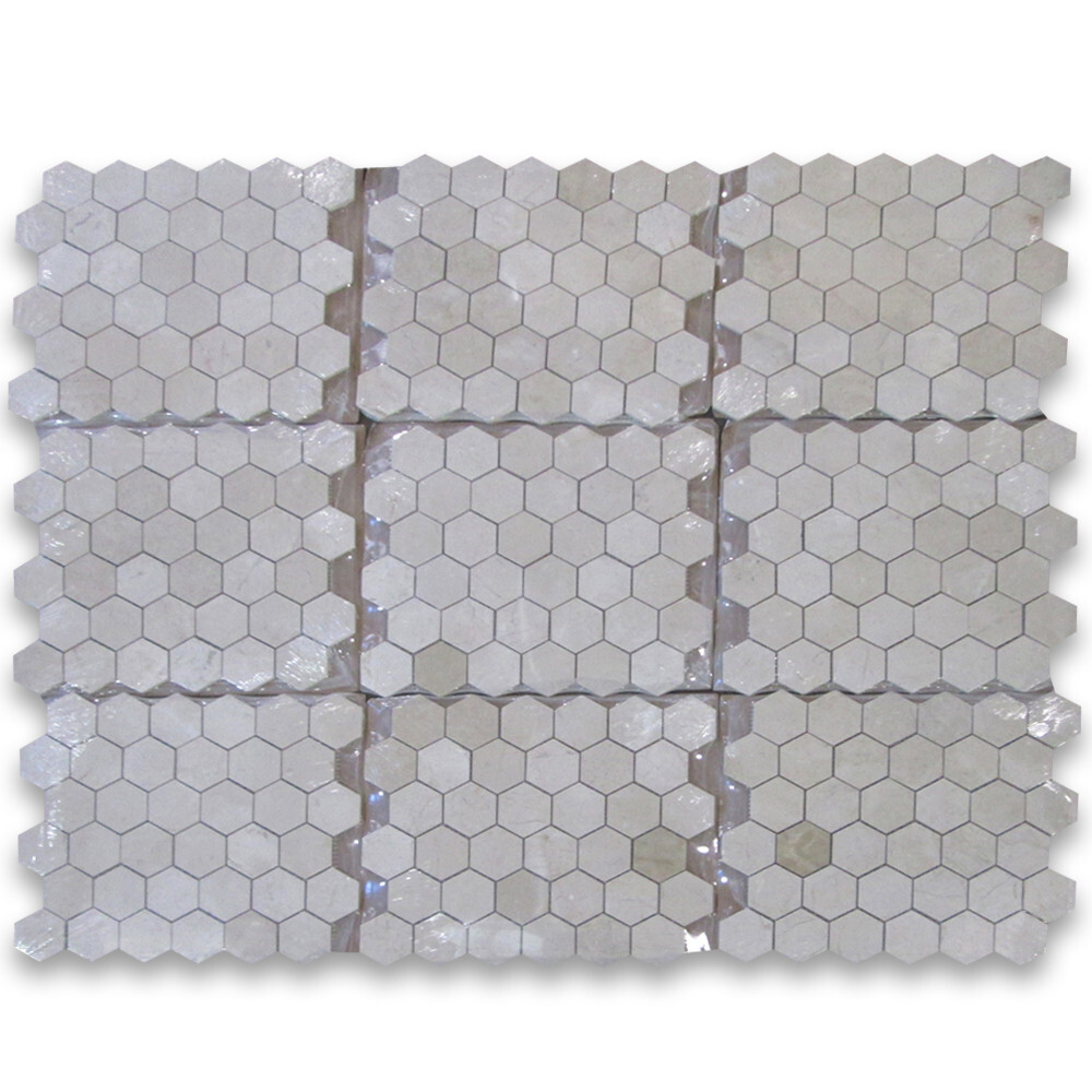 M32XP Crema Marfil Marble 2 inch Hexagon Mosaic Tile Polished