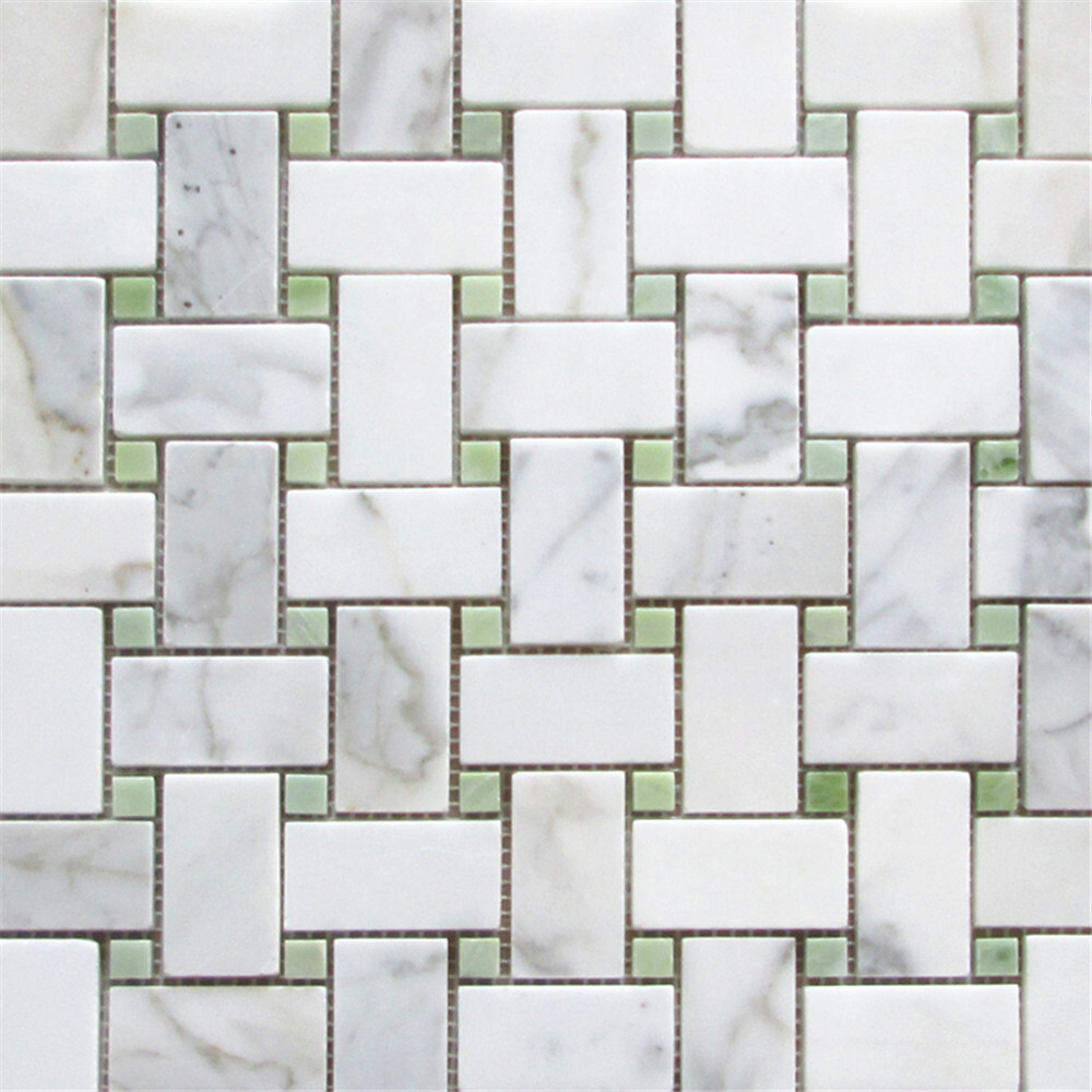 G652XH Calacatta Gold Green Jade Calcutta Marble Basketweave Mosaic Tile Hone