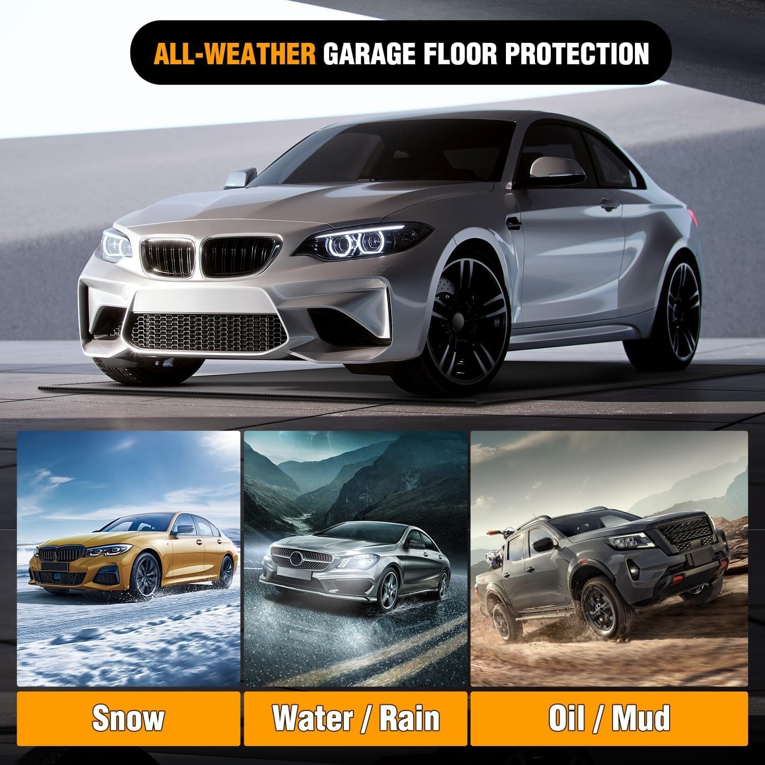 Garage Containment Mat 7.9x18ft; PVC Snow Water Floor Mat SUV Truck