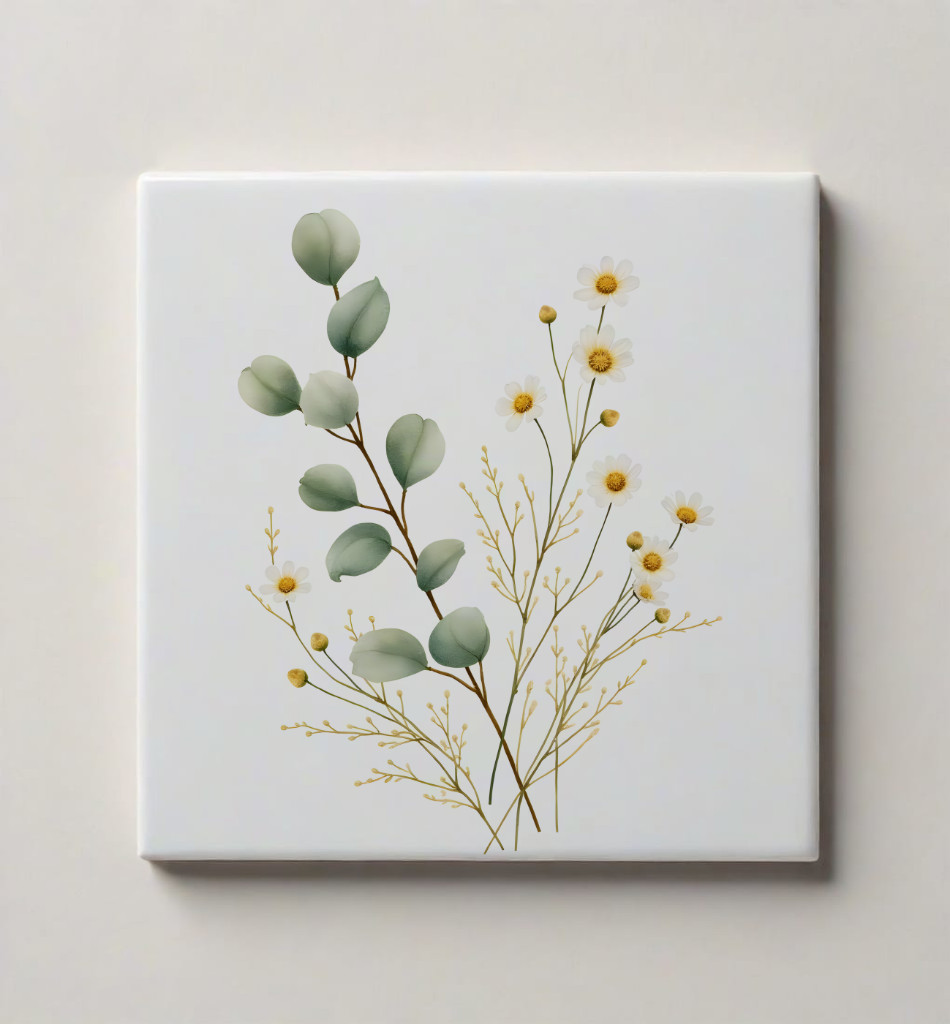 Floral Ceramic Tile 3 sizes Minimalist Flowers 14 Printed in US