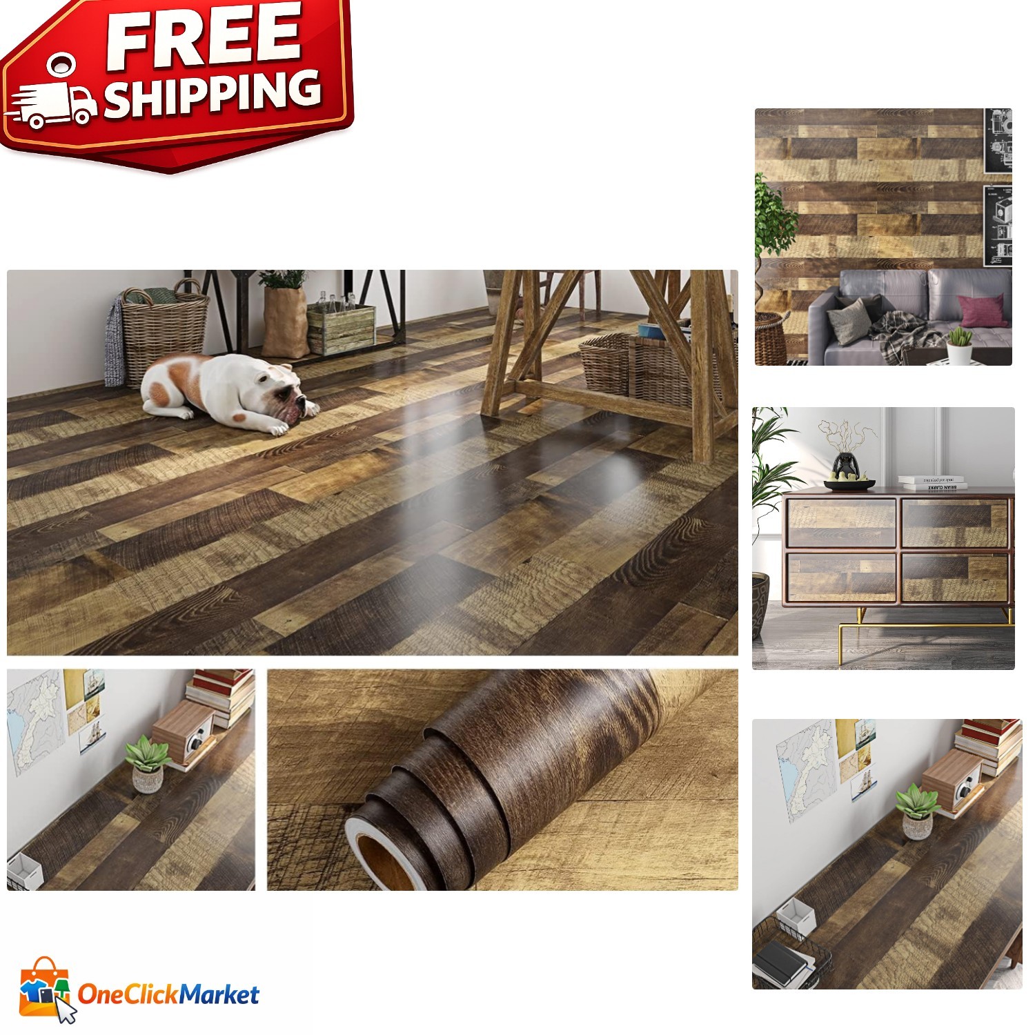 Eco-Friendly Peel and Stick Reclaimed Wood Wall and Floor Covering, 8.65 sq.ft