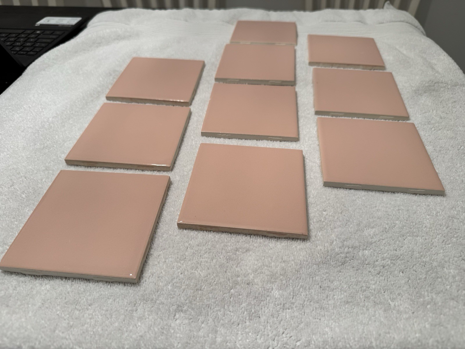 Lot 10 Tiles -vintage MCM Romany Tiles Glossy USA 4-1/4″ Pink tile New Old Stock