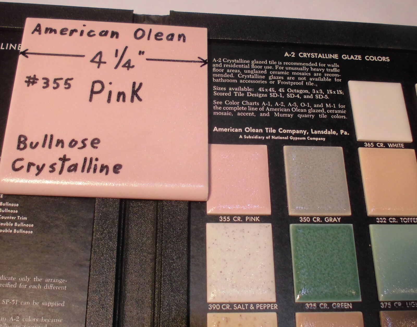 1 pc. Vintage *Crystalline Pink* Ceramic Bullnose Tile 4-1/4” American Olean NOS