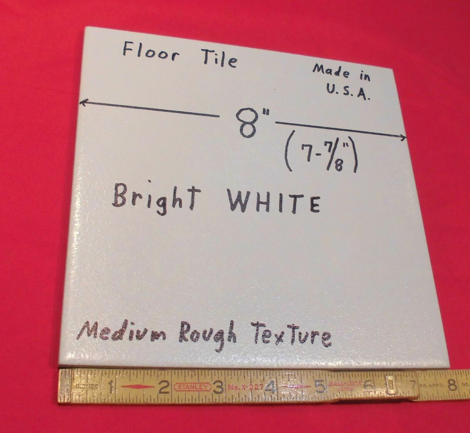 1 pc. *Bright White* Ceramic Floor Tile 8″ X 8″ Medium Textured: Made USA, NEW