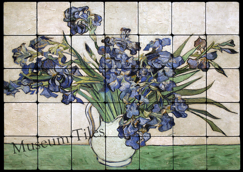 28×20 Van Gogh Irises Backsplash Mural Tumbled Marble Tiles