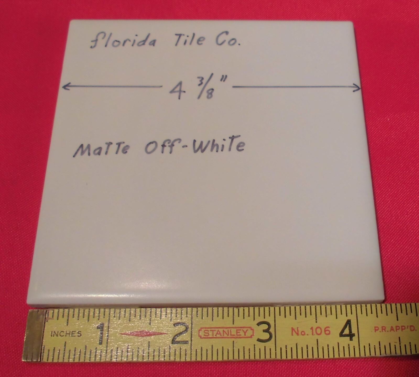 1 pc. Off-White Matte Ceramic Tile: 4-3/8″ by Florida Tile Co. New Old Stock