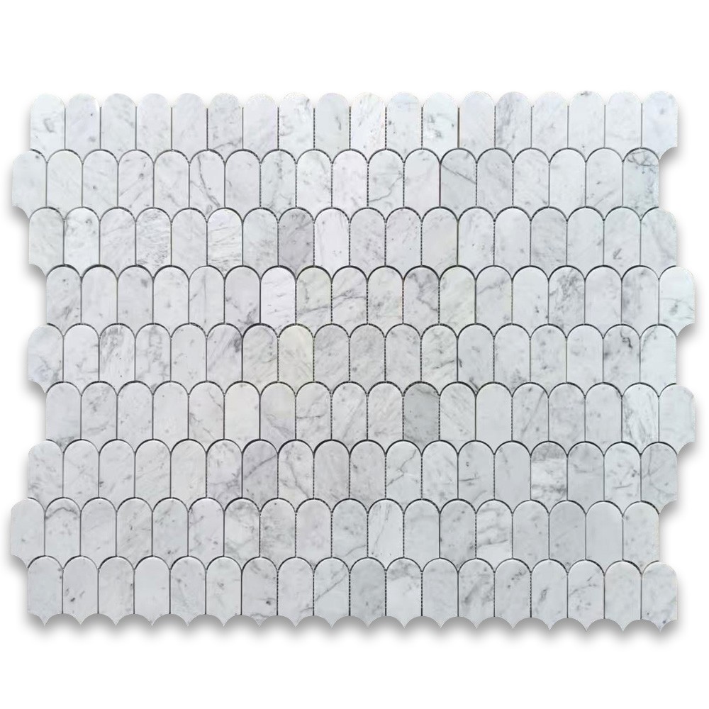 C995XP Carrara White Marble Arched Domed Mermaid Fish Scale Tile Polished
