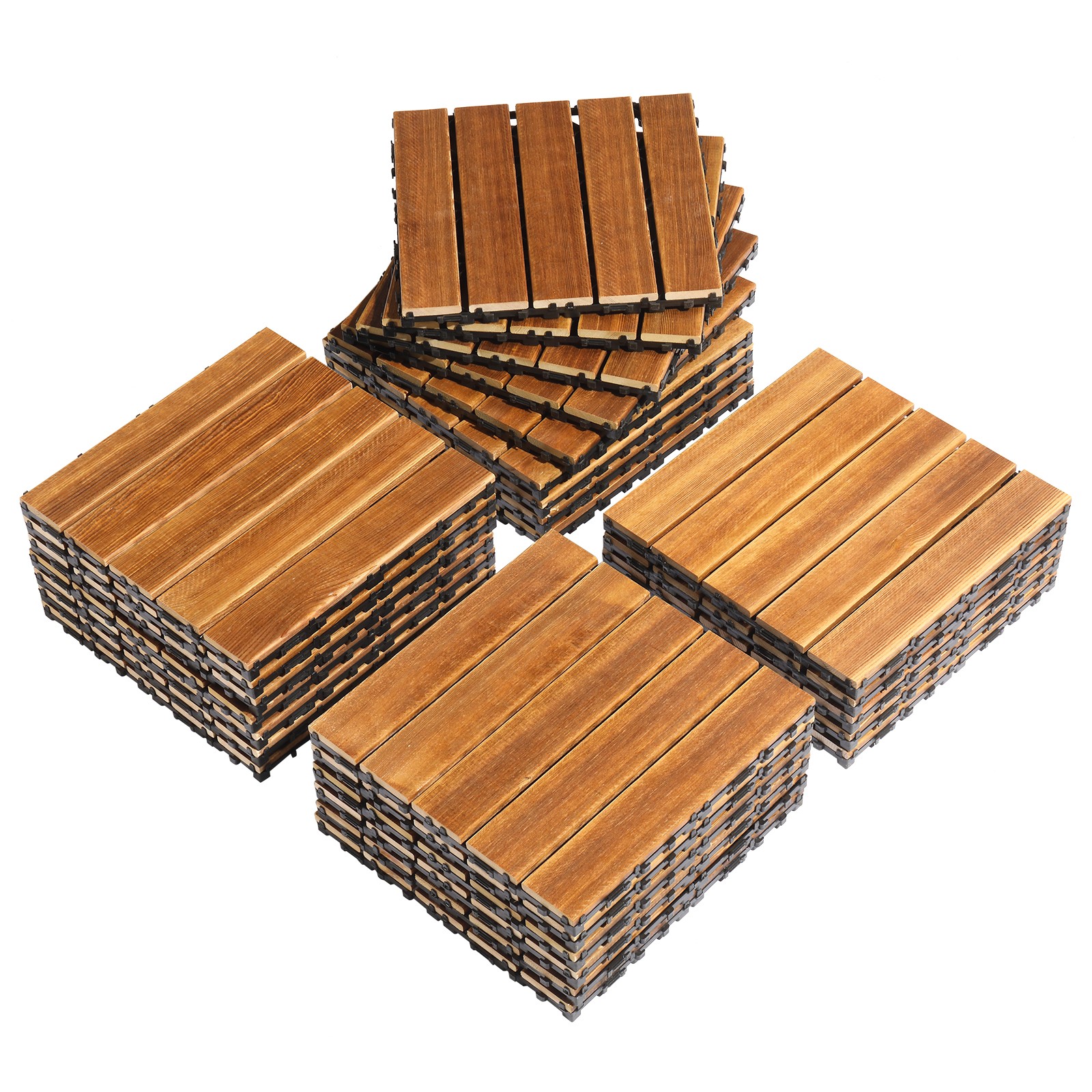 27pcs Wood Interlocking Deck Tiles 11.8″x11.8″, Waterproof , Stripe Pattern
