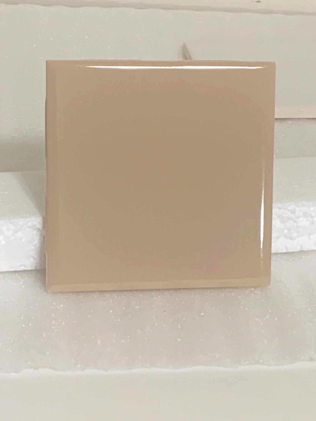Vintage NTK Ceramic Tile 4 5/16″ x 4 5/16″ Beige Gloss Made in Japan