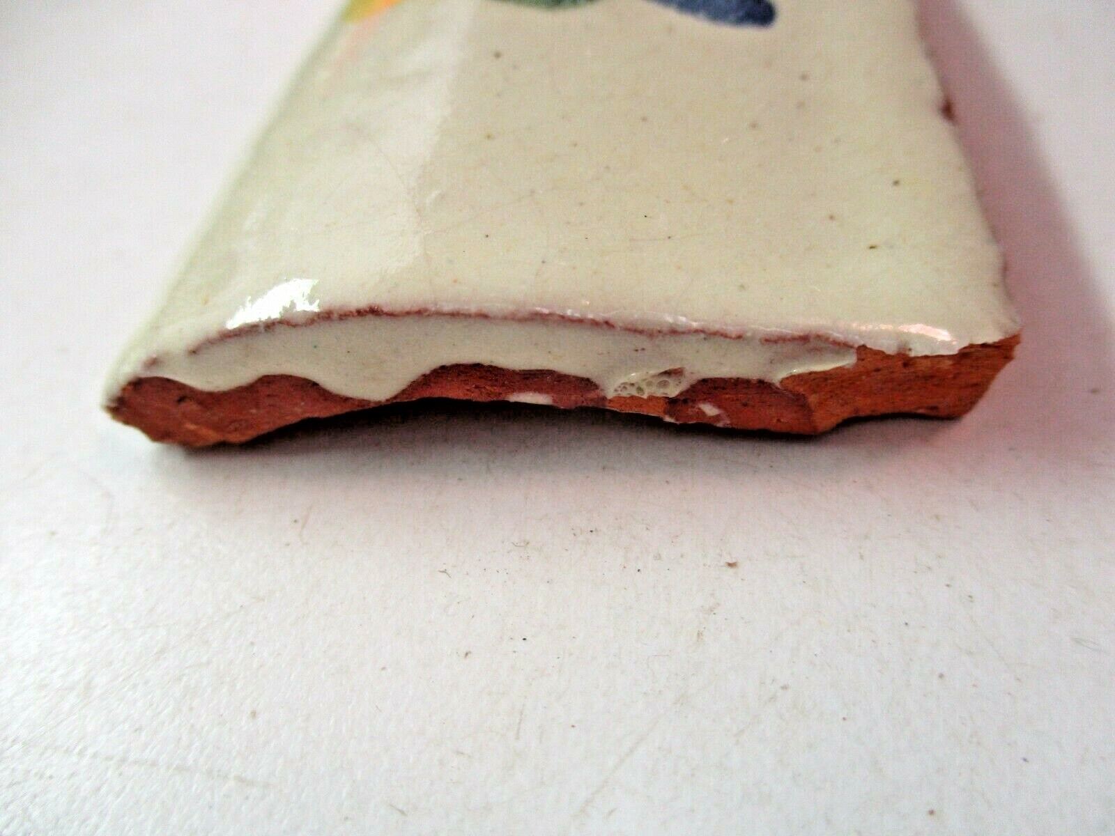 1 Tile Terracotta 4″x2 Radius Curved Wall Cap Outside Corner Flower Handmade Vtg