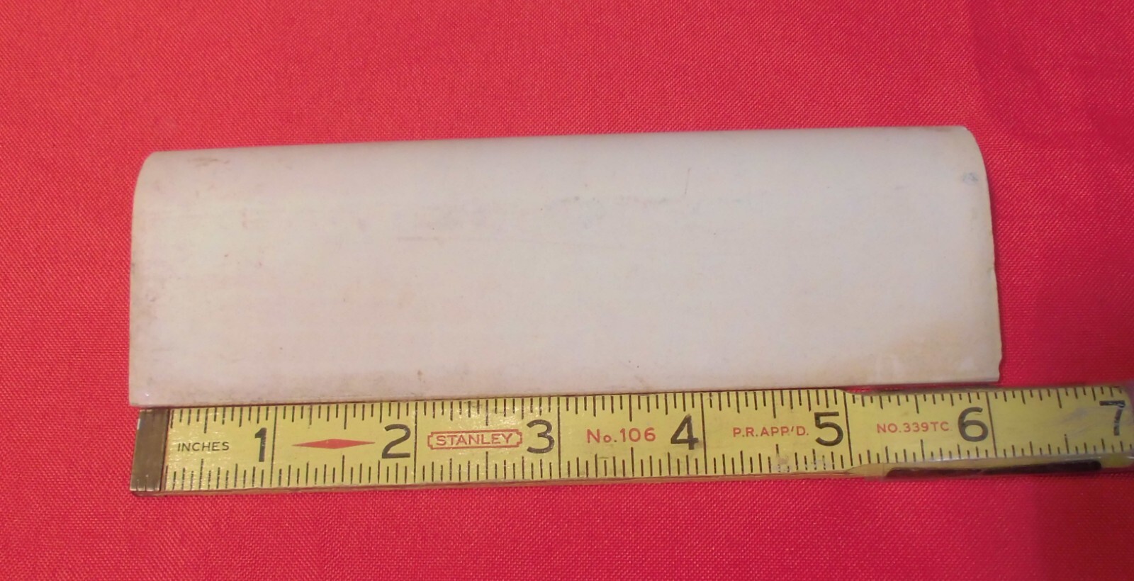 1 pc. Shell Pink 2” X 6-1/8” Glossy Ceramic Cove Base Tile, Flat Top, Mid-State