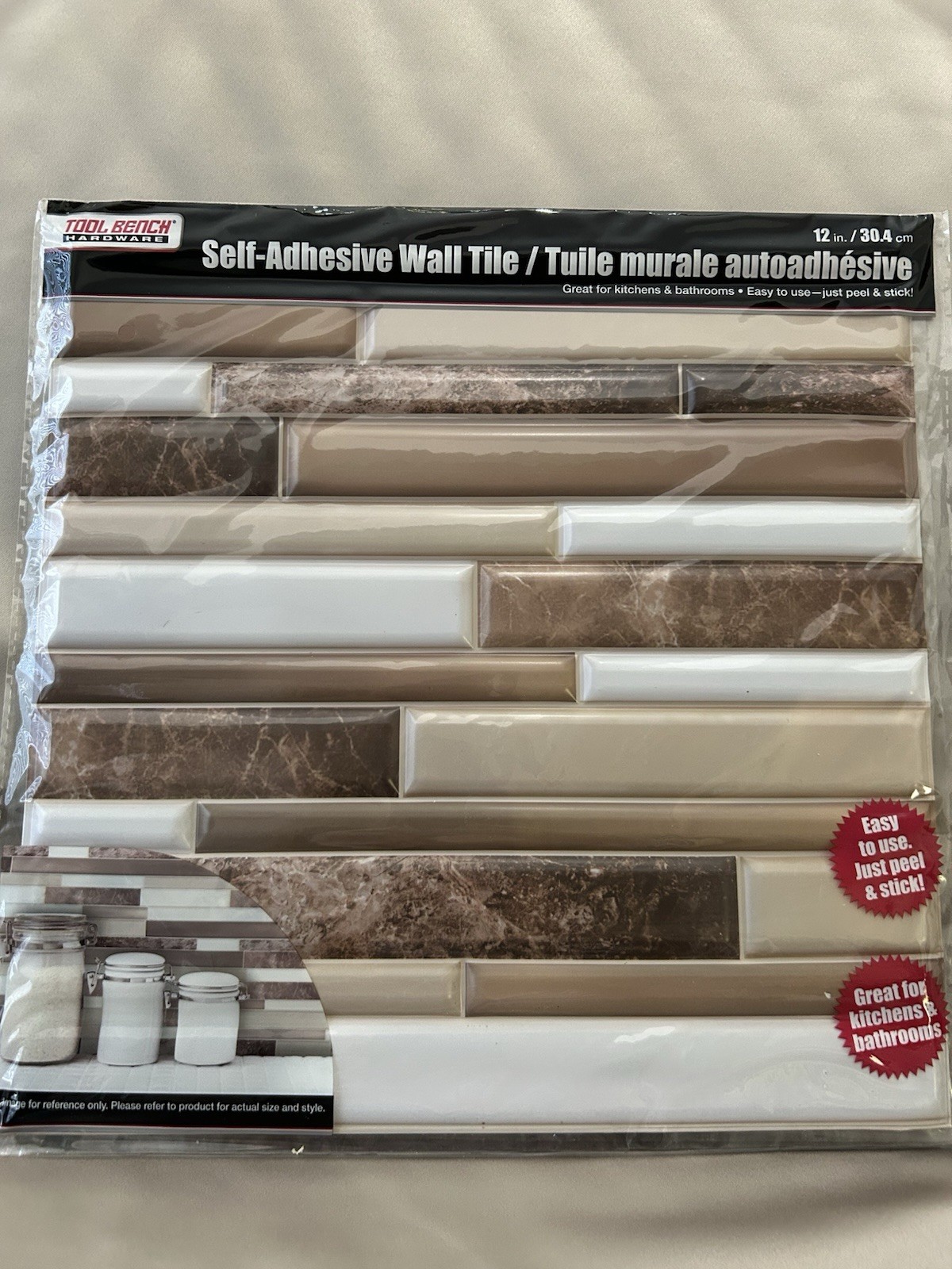 12 Sheets Tool Bench Hardware Self Adhesive Tan Brown White Wall Tile 12×12 in