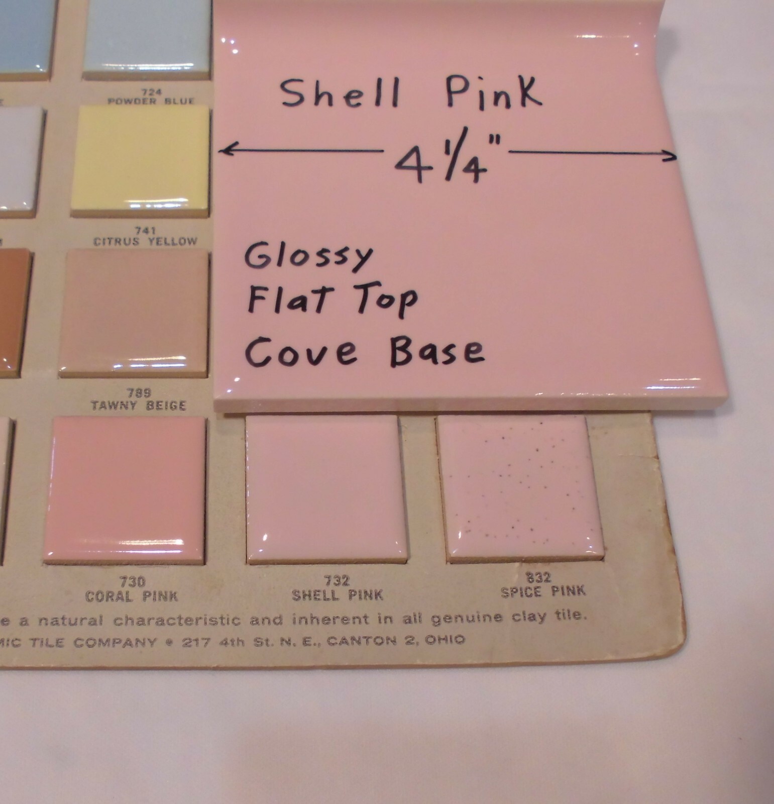 1 pc. Ceramic Cove-Base Tile *Shell Pink* 4-1/4″ Matches Robertson & Romany Co.