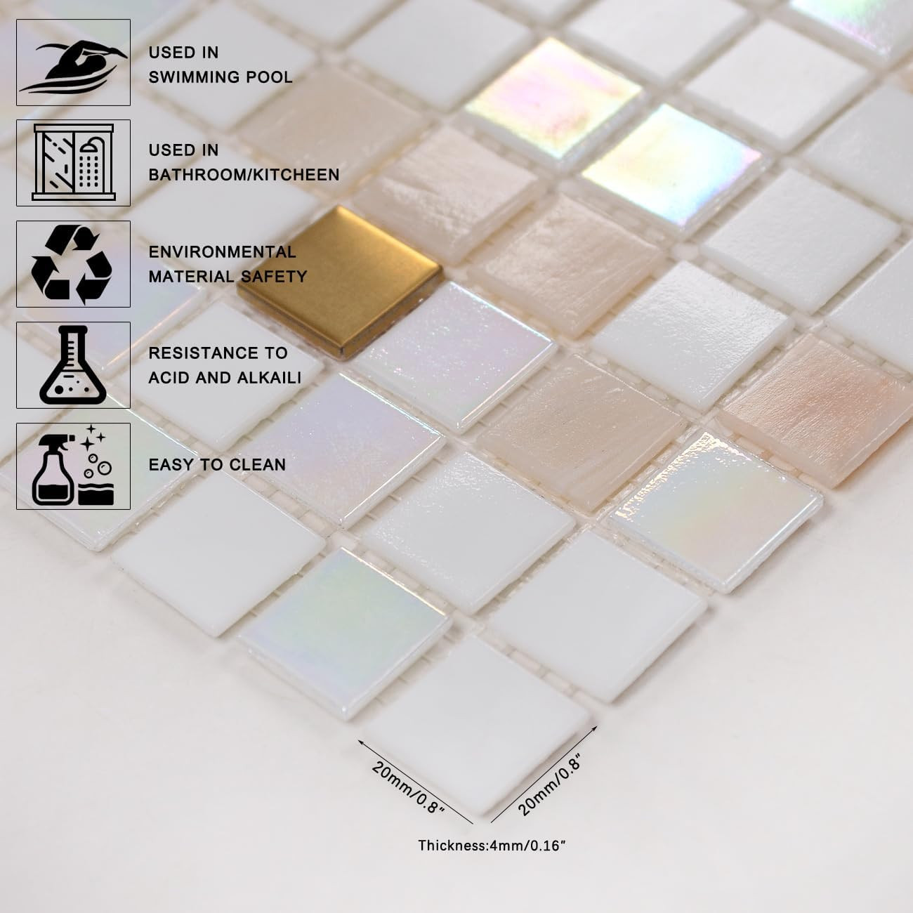 11.5Sqft Glass Mosaic Tiles,Bathroom,Kitchen Backsplash, Swimming Pools,Shower T
