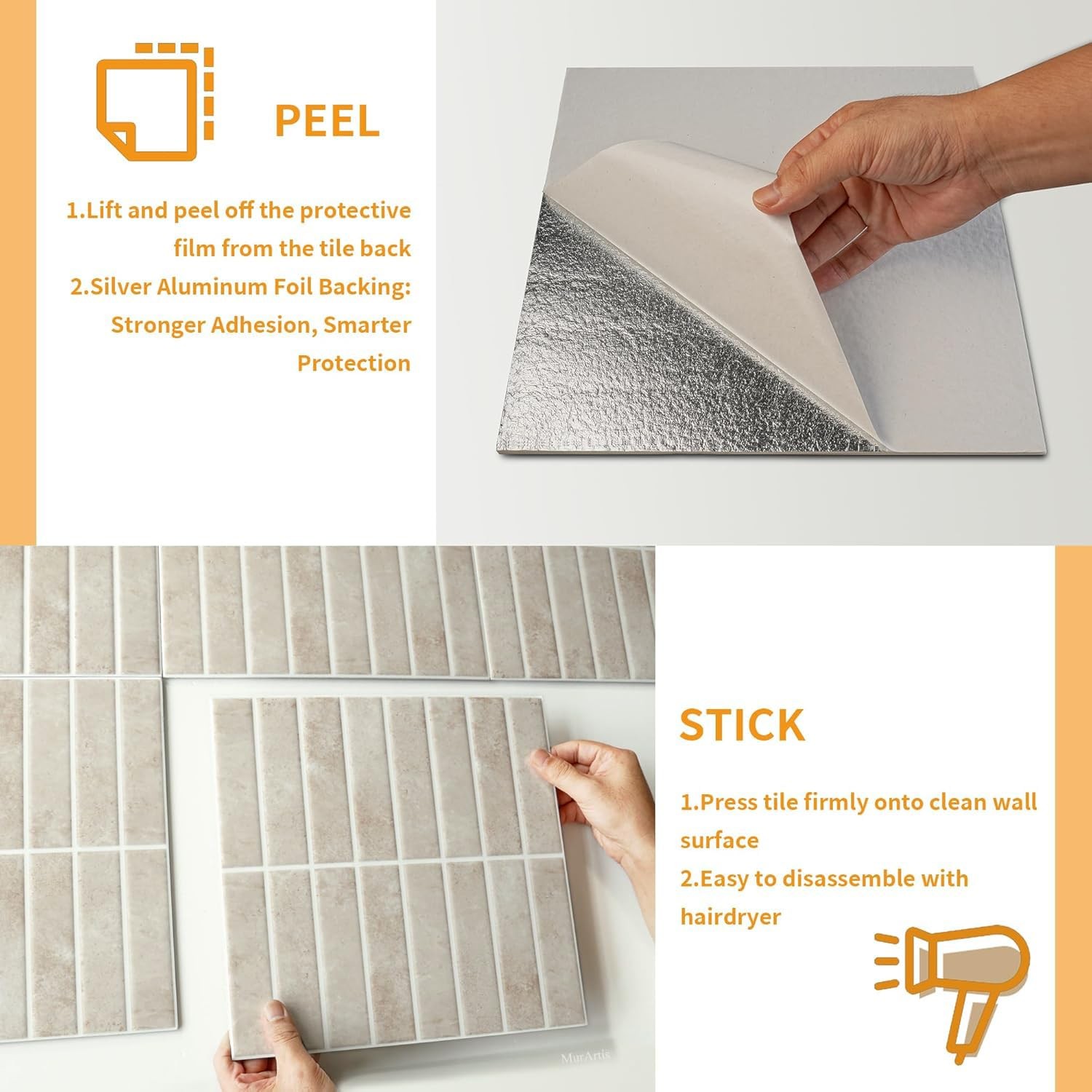 3D Peel and Stick Backsplash, 10 Sheets of 11.61” x 11.61”- Hard PVC Self-A…