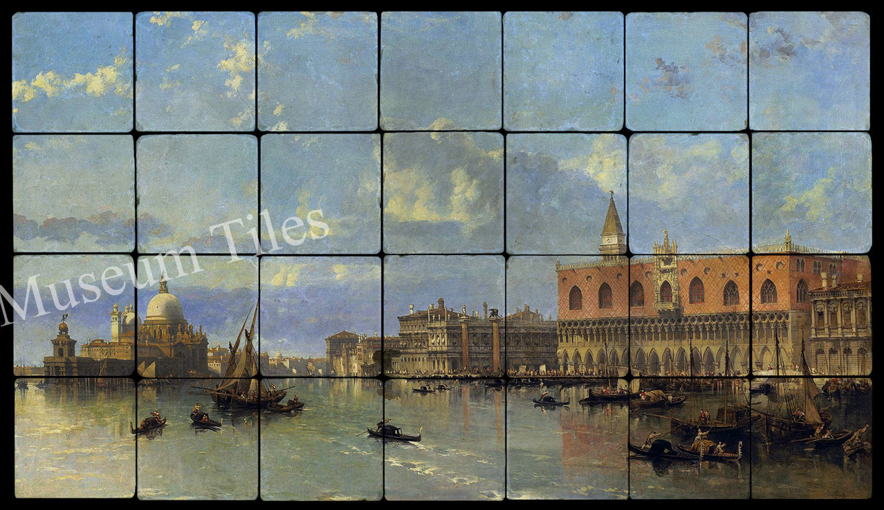 28×16 Venice View of Piazzetta Mural Tumbled Marble Tiles