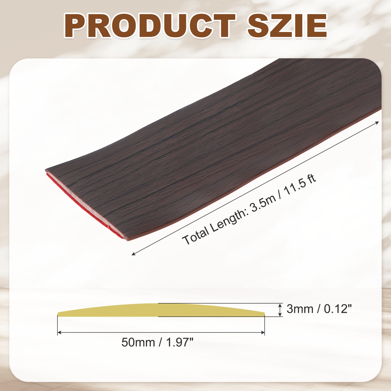 Floor Transition Strip (1.97″/ x 11.5ft) PVC Floor Strips Black Walnut